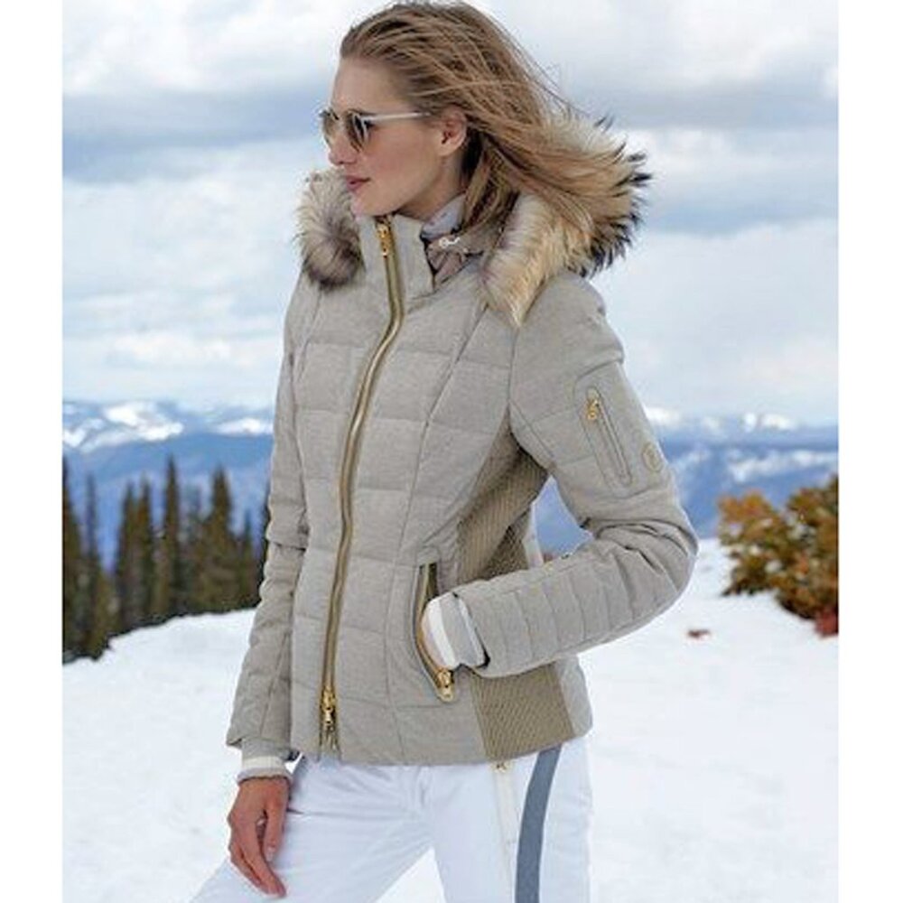 NEW $2100 Bogner Uma-D Down Puffer Jacket 12 Taupe Tan Wool Blend Insulated Hood